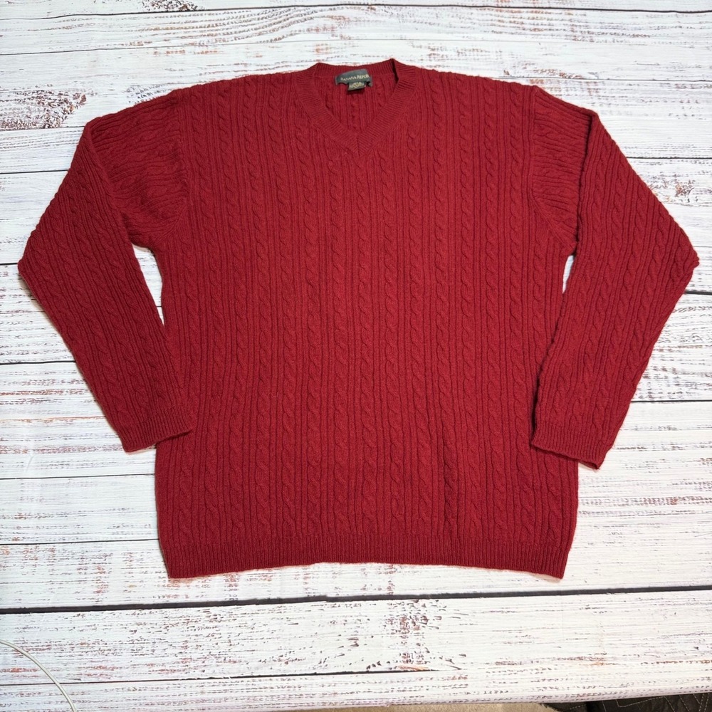 Banana Republic Vtg V-Neck Sweater XL Cable Knit Red 100% Lambswool